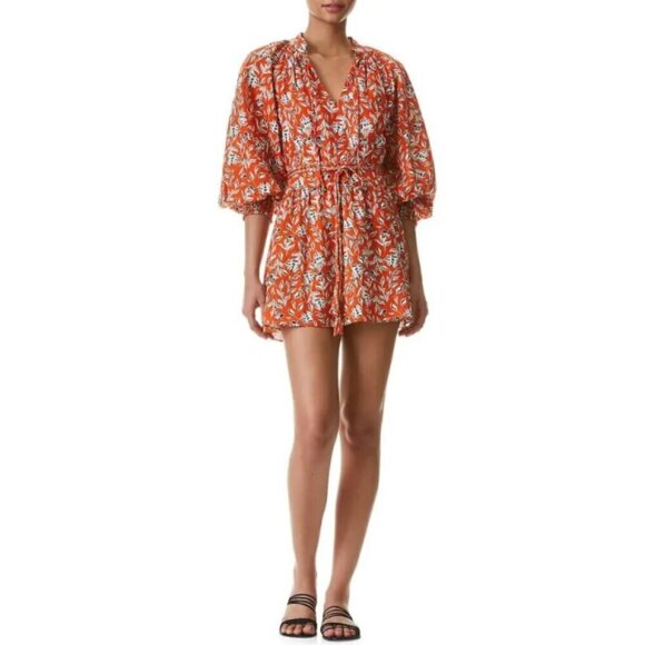 Alice + Olivia 'Lilian' Floral Linen-Blend Mini-Dress, Free Swinging Sienna - Picture 2 of 4